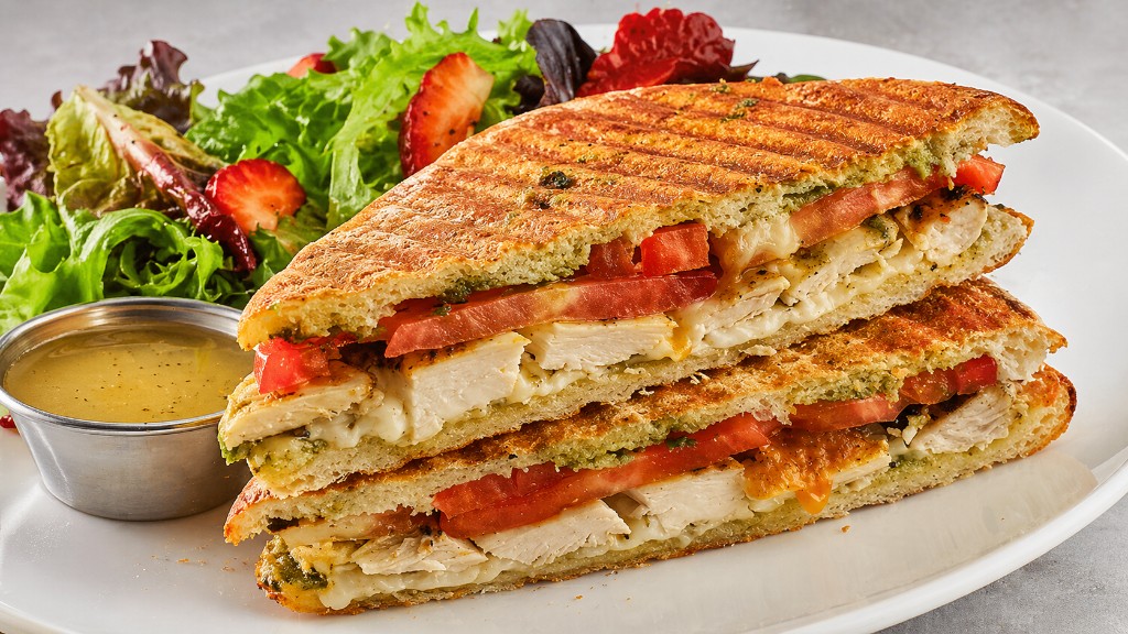 Grilled chicken panini with side salad